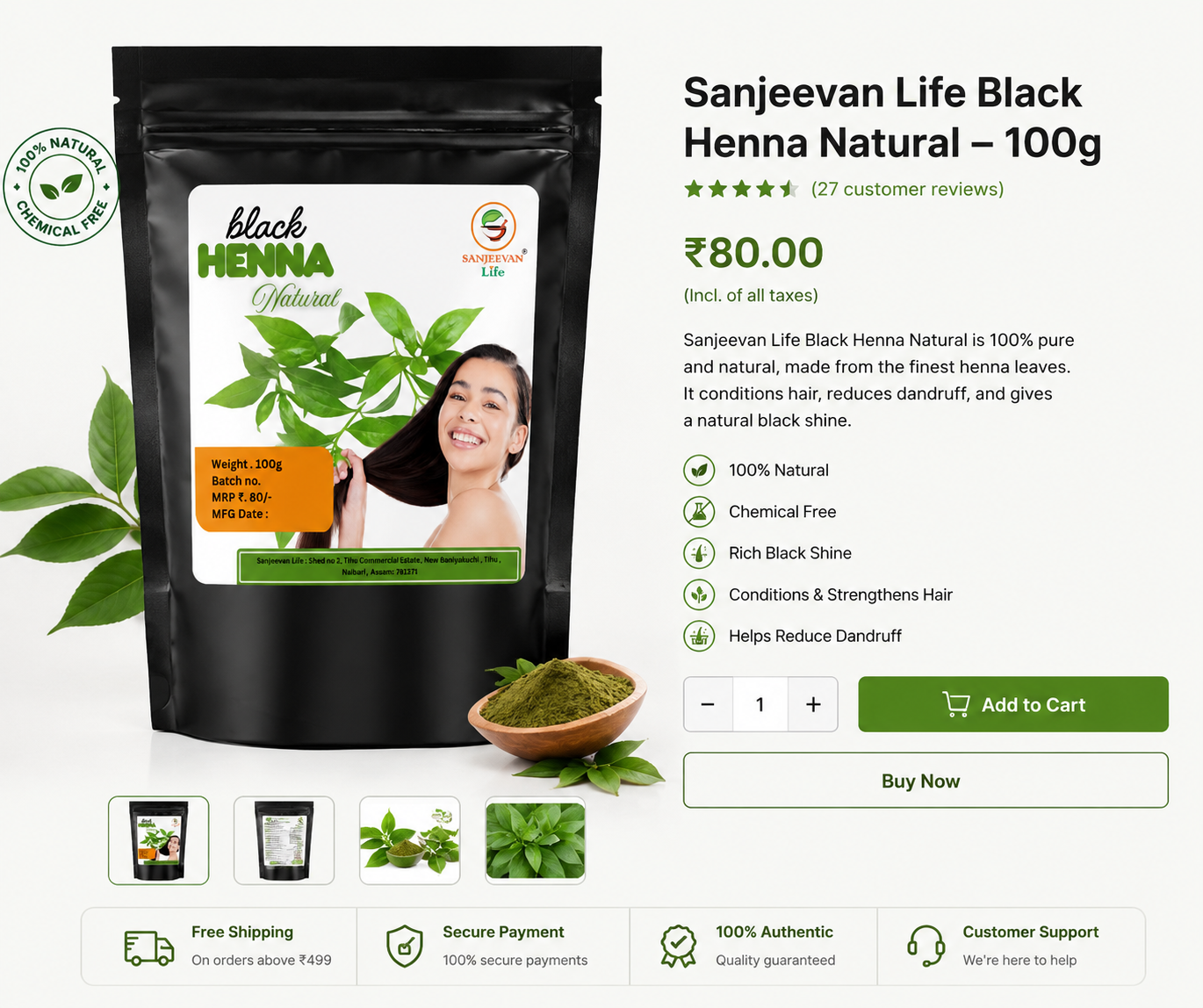 BLACK HENNA 100 GM X 3 PACKS